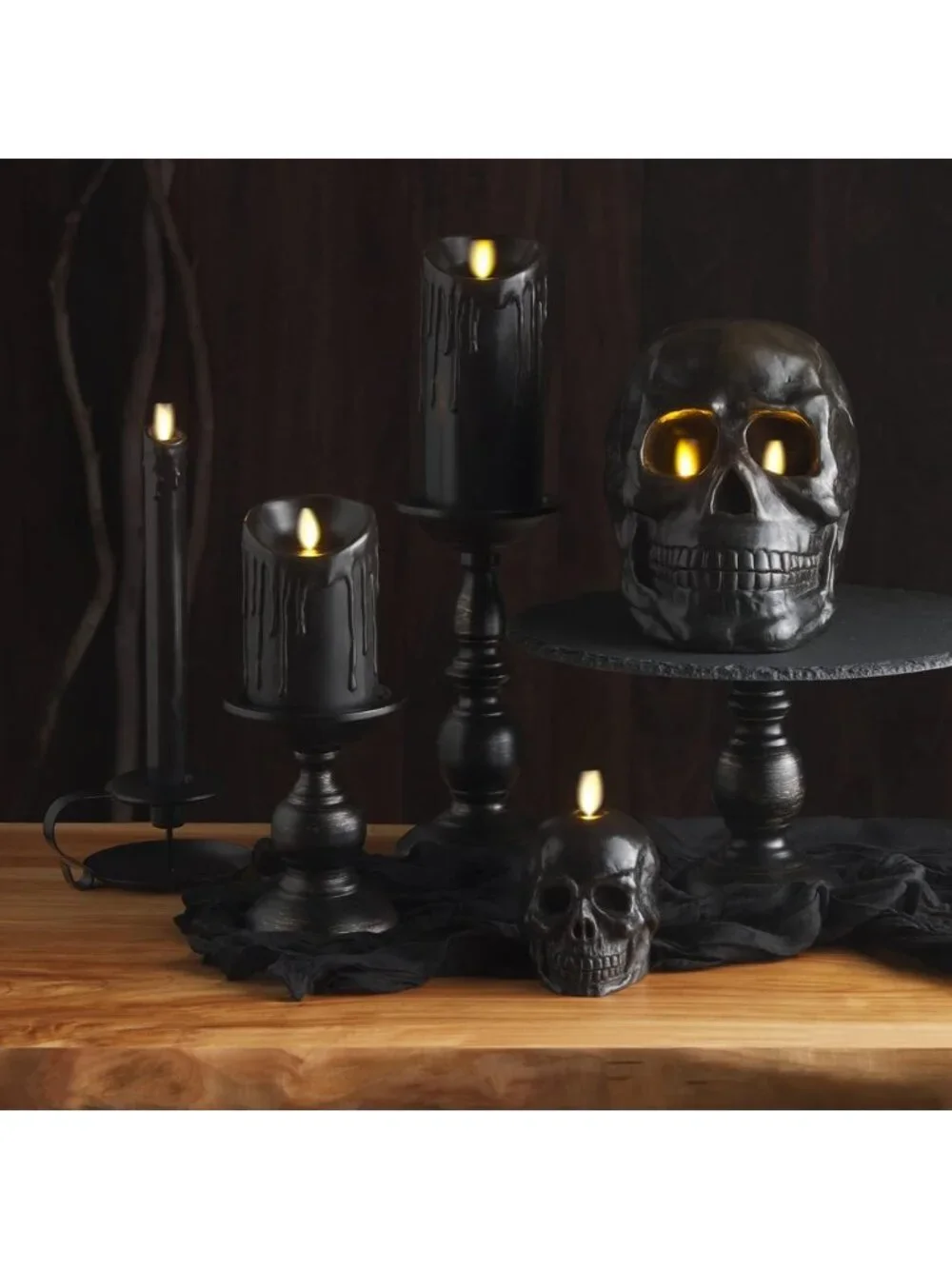 Black Wax Drip Flameless LED Candle - Battery Operated, Moving Flame, Timer